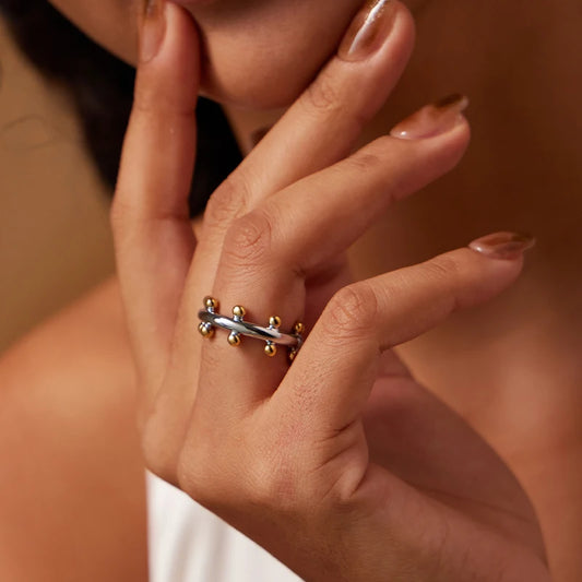 Double Row Ball Midi Ring – Gold Color 18K Plated Knuckle Ring
