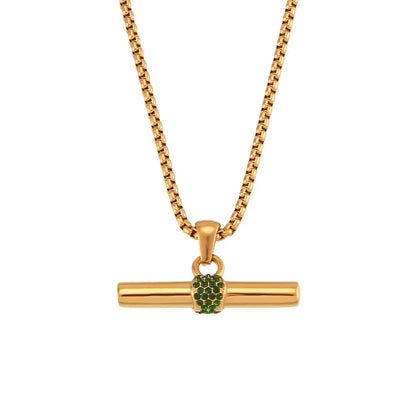 18k Gold Plated Stainless Steel Snake Chain T Bar Pendant Pendant Necklace