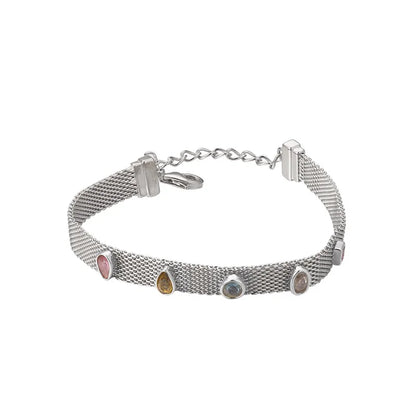 Silver Natural Tourmaline Woven Safety Chain Bracelets,  Minimalistic Geometric Chic Bracelet