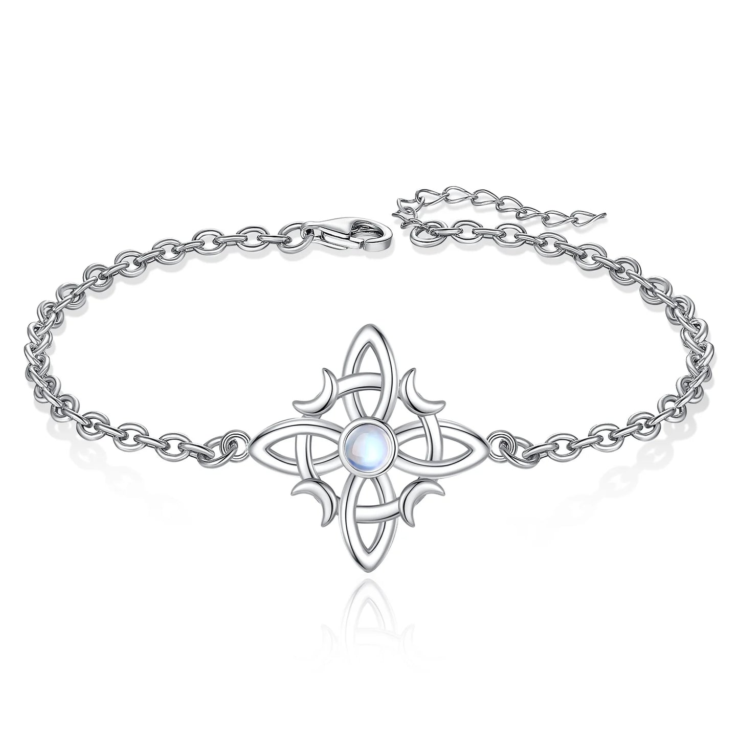 Silver Moonstone Celtic Knot Amulet Chain Bracelet