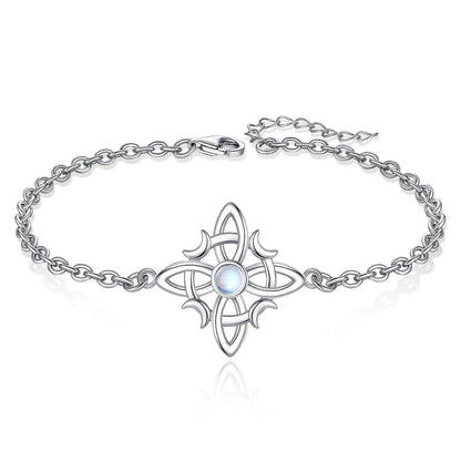 Silver Moonstone Celtic Knot Amulet Chain Bracelet