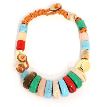Handmade Statement Boho Necklace with Colorful Beads