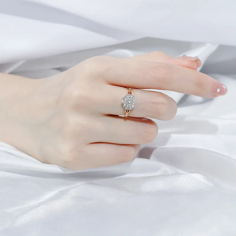 Vintage 925 Sterling Silver Gold Vermeil Ring for Women – Retro Pattern Box Design