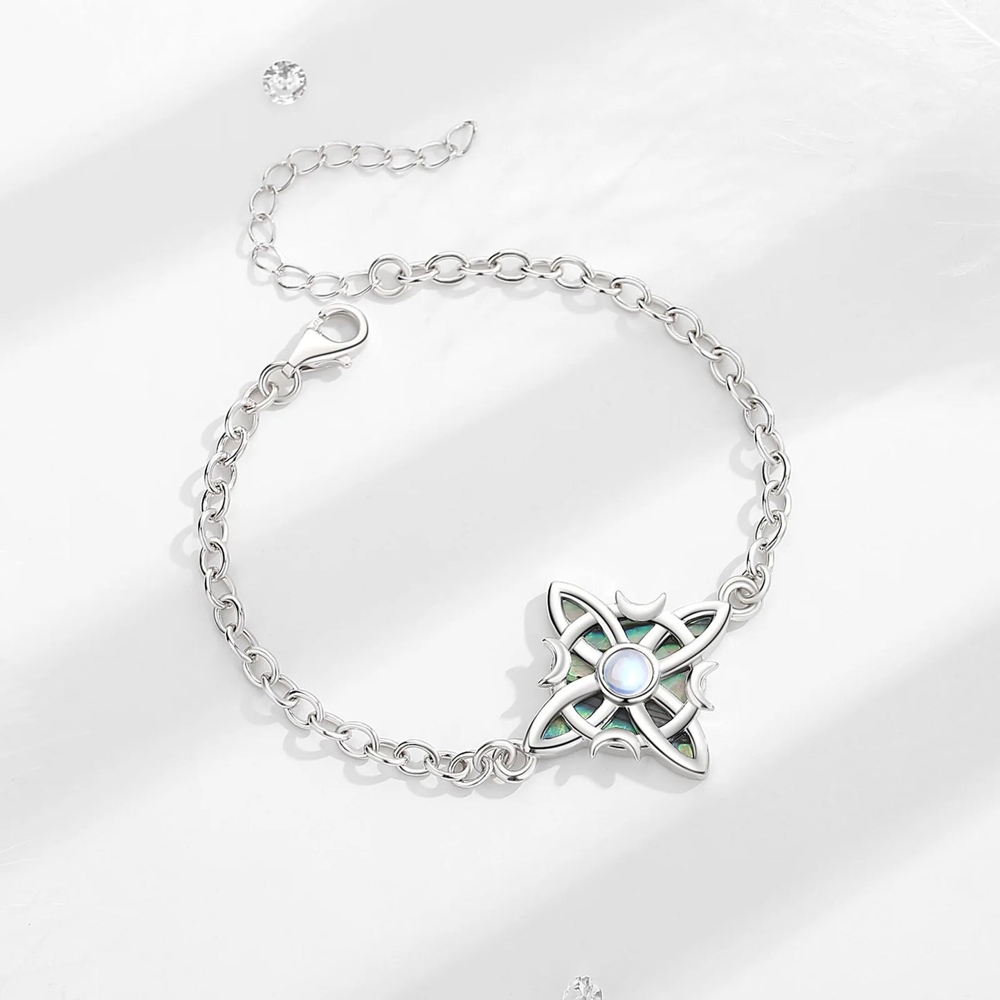 Silver Moonstone Celtic Knot Amulet Chain Bracelet