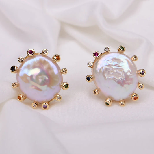 Natural Cultured White Keshi Pearl Stud Earrings