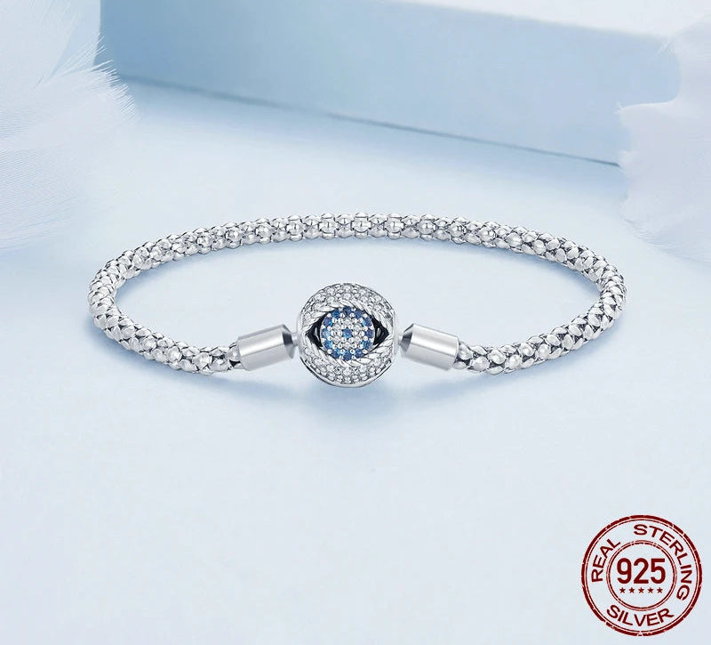 Silver Devil's Eye Bracelet Bangle with Zircon