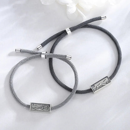 Silver Mountain and Water Couple Bracelet Set