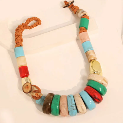 Handmade Statement Boho Necklace with Colorful Beads