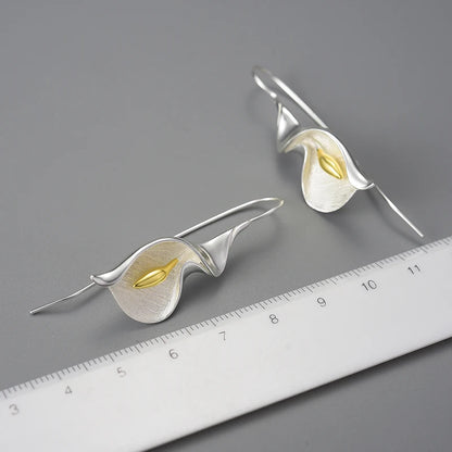 Silver Lily Flower Dangle Earrings
