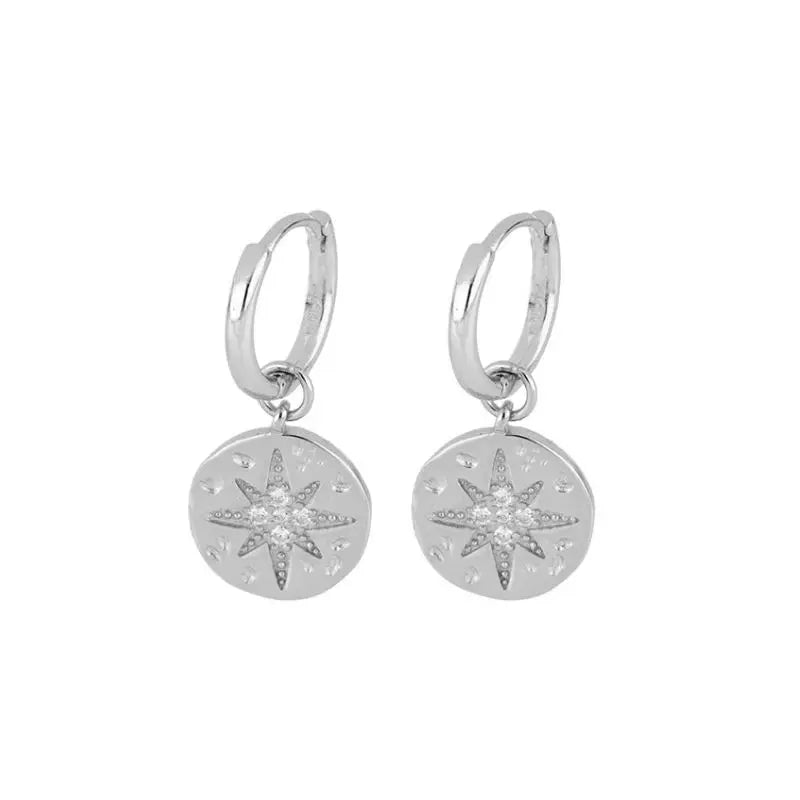 925 Sterling Silver Needle Round Vintage Geometric Pendant Earrings