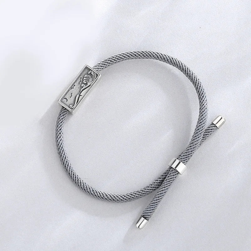 Silver Mountain and Water Couple Bracelet Set