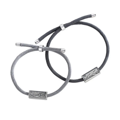 Silver Mountain and Water Couple Bracelet Set