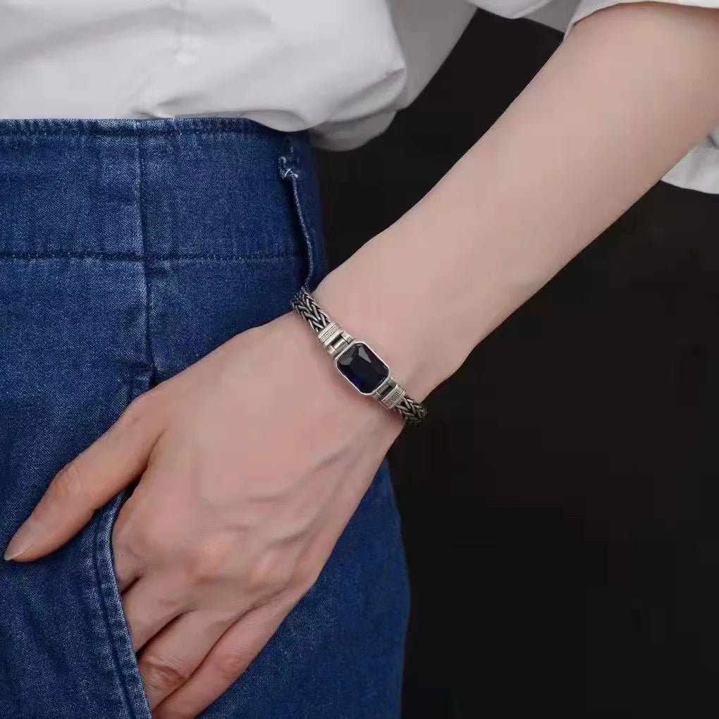 Silver Vintage Blue Crystal Gem Bracelet