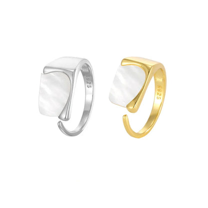 Natural White Mother of Pearl 925 Sterling Silver High Polished Open Rings