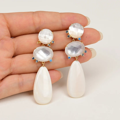 Handmade Natural White Sea Shell Pearl Blue Stud Earrings, Dangle Earring