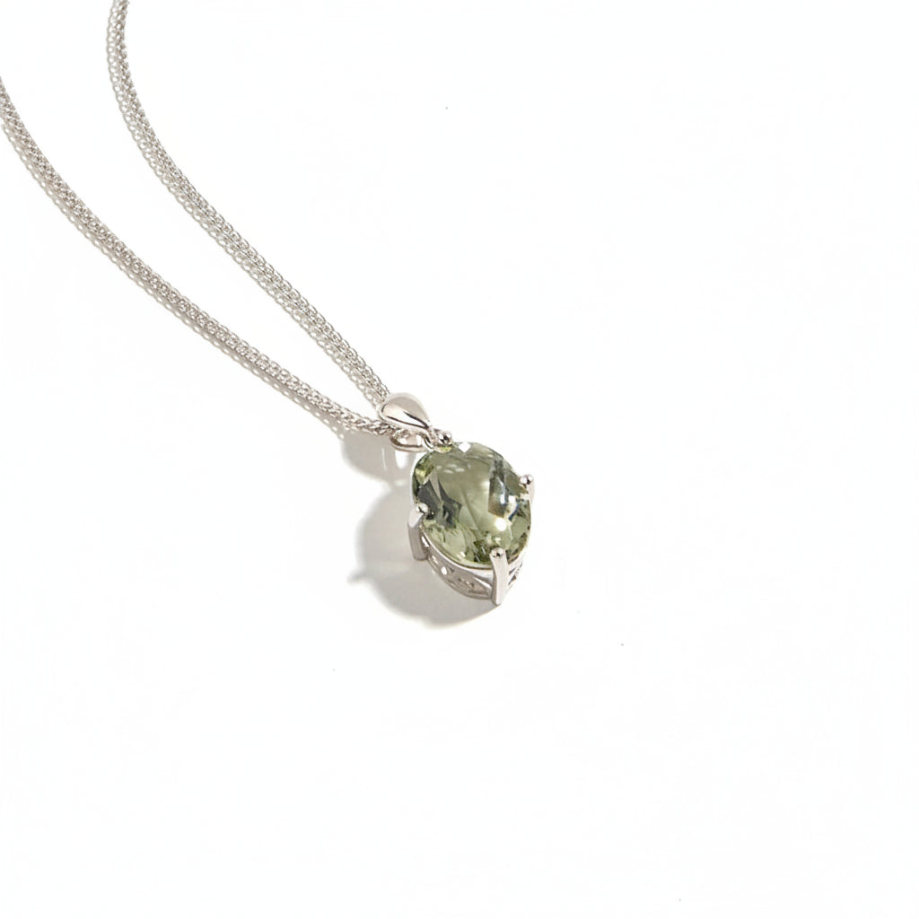 Silver Natural Green Amethyst Gemstone Pendant Necklace