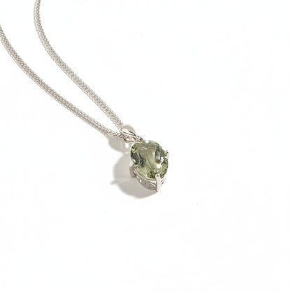 Silver Natural Green Amethyst Gemstone Pendant Necklace