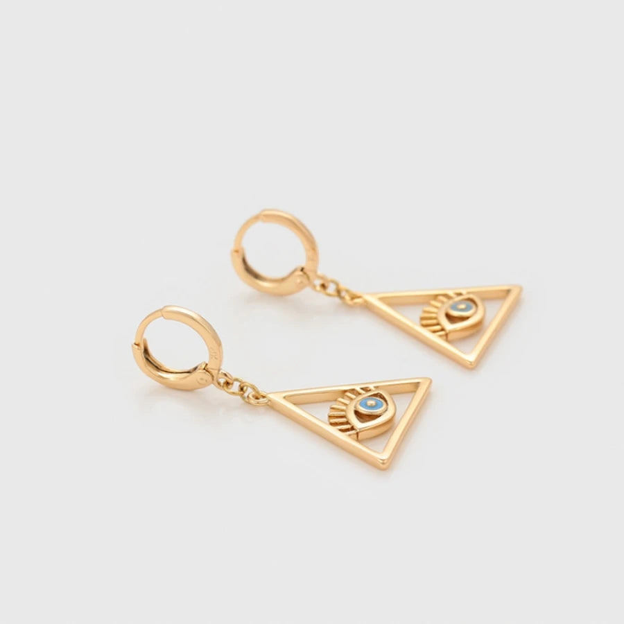 18k Gold Plated Triangle Evil Eye Hoop Drop Earrings