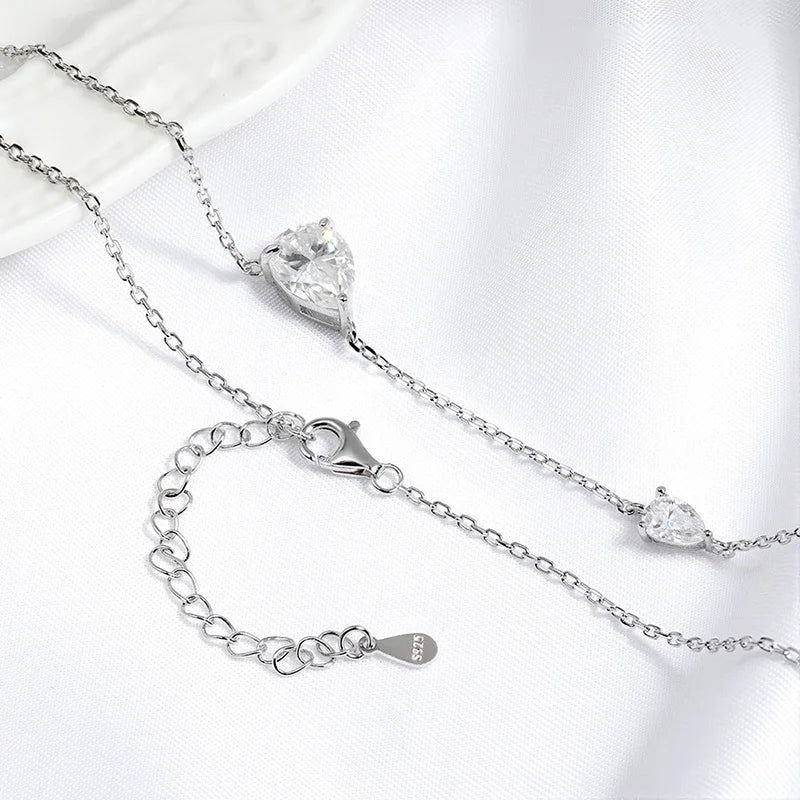 2 Gem Silver Pear Cut Moissanite Stone Necklaces