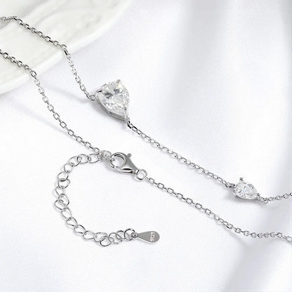 2 Gem Silver Pear Cut Moissanite Stone Necklaces