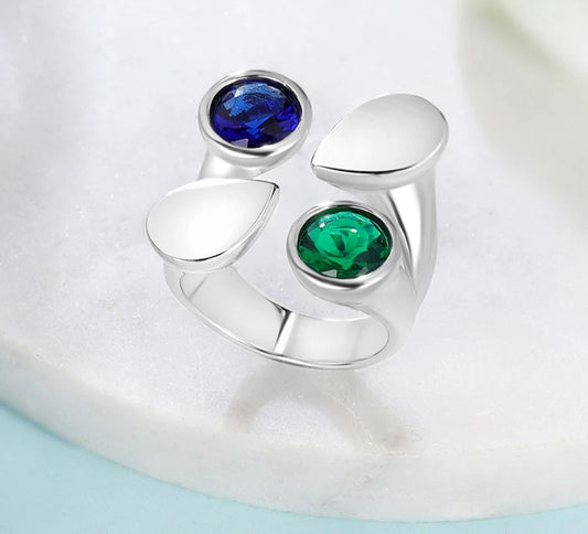 Silver Zircon Synthetic Blue-green Ring
