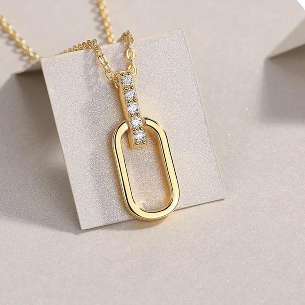 Silver Moissanite Pendant Necklace – Adjustable Paperclip Chain