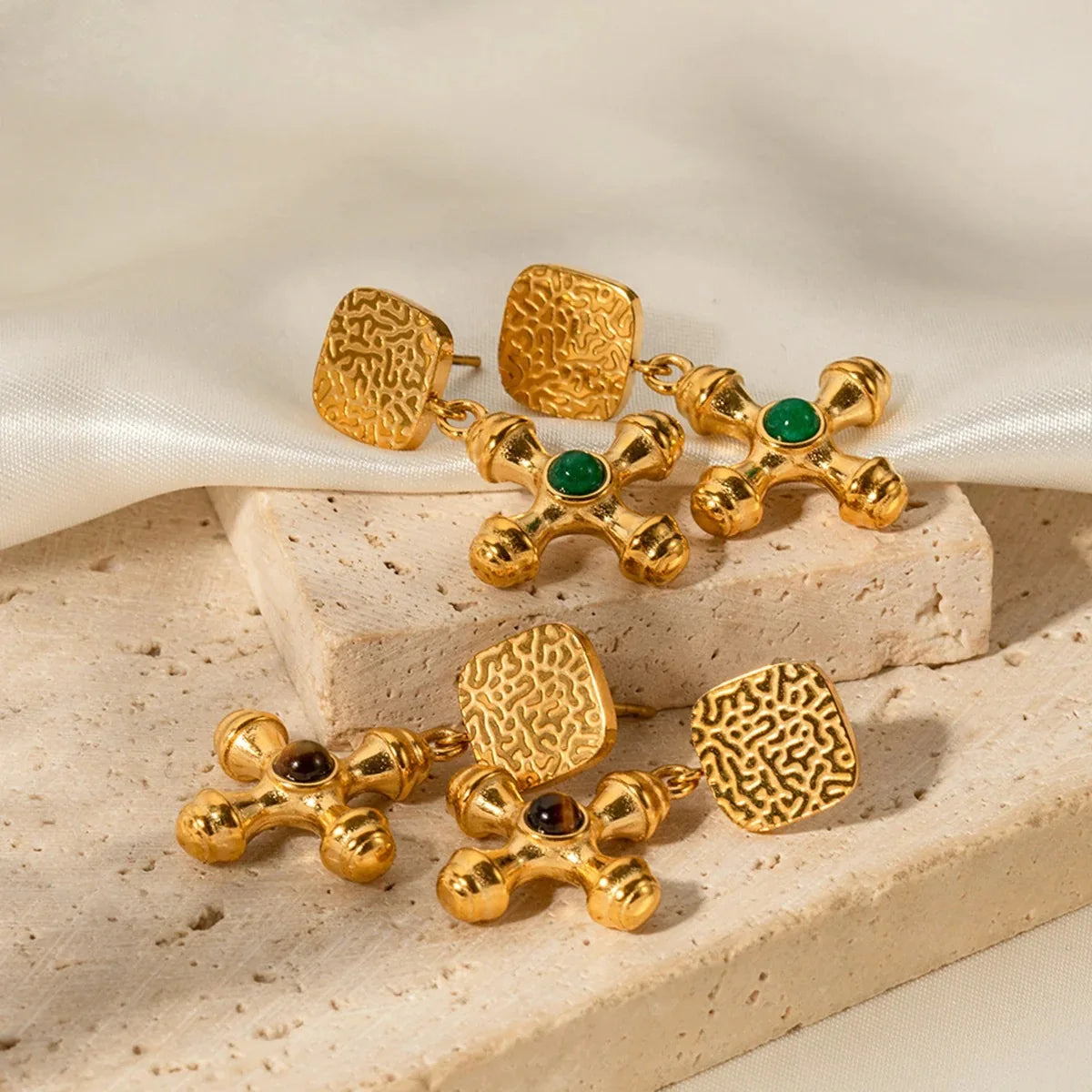 18K Gold Plated Stainless Steel Cross Earrings Stud