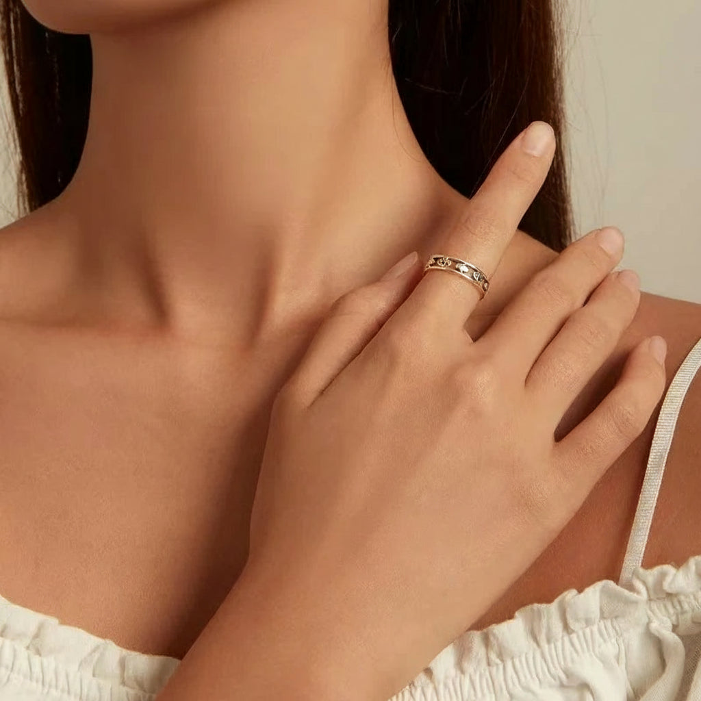 925 Sterling Silver Hollow-out Symbol Fatima's Hand Devil Eye Ring