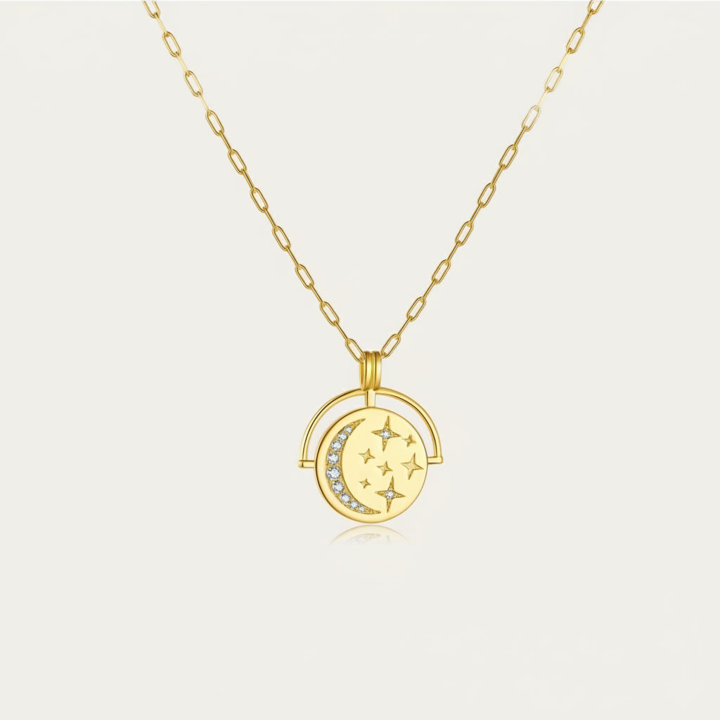 Silver Coins Horoscope Necklace with Star Zircon Pendant