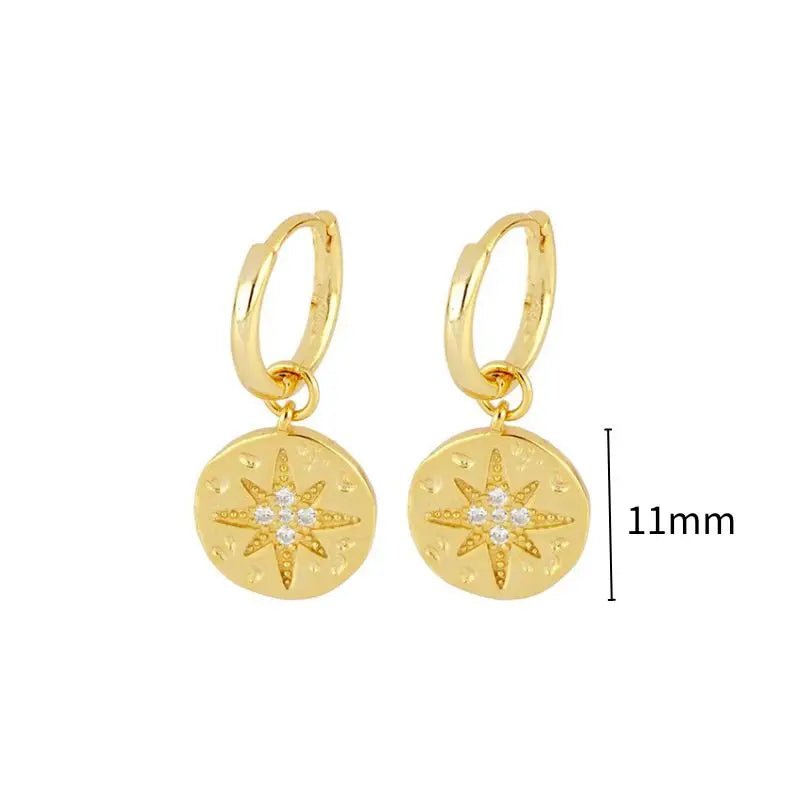 925 Sterling Silver Needle Round Vintage Geometric Pendant Earrings