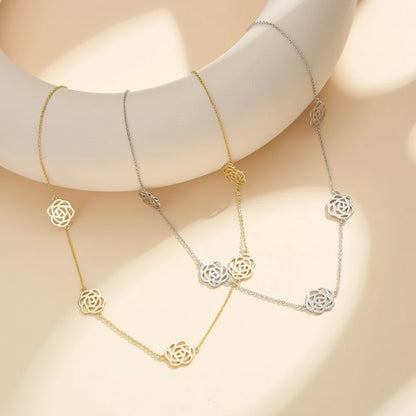 925 Sterling Silver Hollow Flower Geometric Charm Clavicle Chain Necklaces