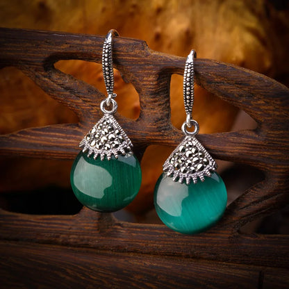 Silver Inlaid Droplet Earrings