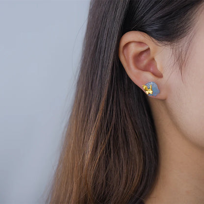 18K Gold Plated Butterfly Stud Earrings – Real 925 Sterling Silver with Aquamarine Stone