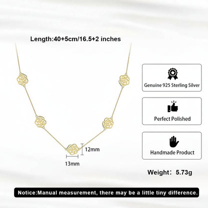 925 Sterling Silver Hollow Flower Geometric Charm Clavicle Chain Necklaces