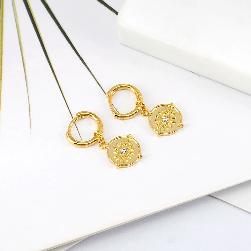 925 Sterling Silver Needle Round Vintage Geometric Pendant Earrings