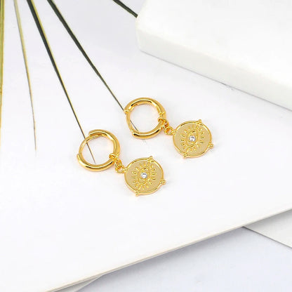 925 Sterling Silver Needle Round Vintage Geometric Pendant Earrings