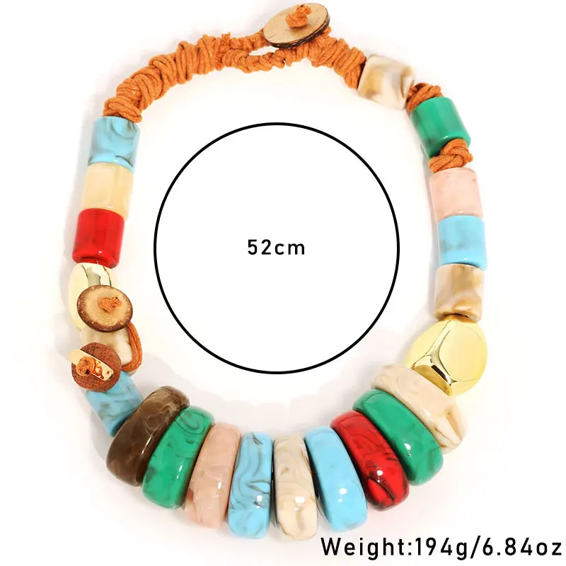 Handmade Statement Boho Necklace with Colorful Beads