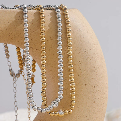 18K Gold Plated Round Beads Chain Handmade Necklace Water Resistant Stainless Steel