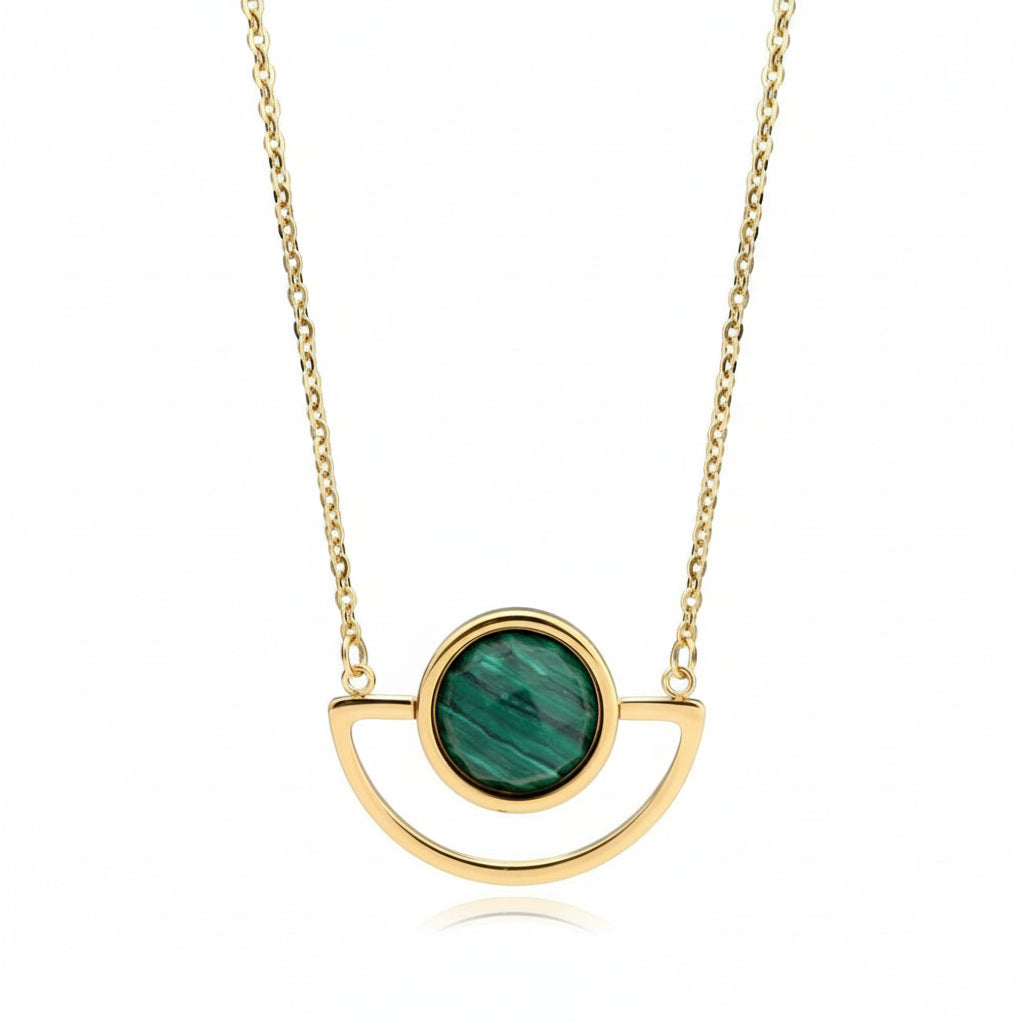 18K Gold Plated Turquoise Geometric Choker Necklace with Long Chain Pendant