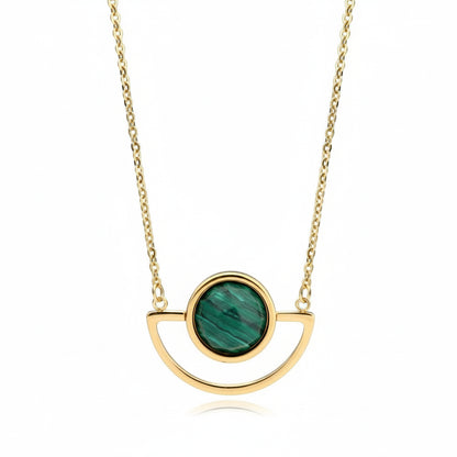 18K Gold Plated Turquoise Geometric Choker Necklace with Long Chain Pendant