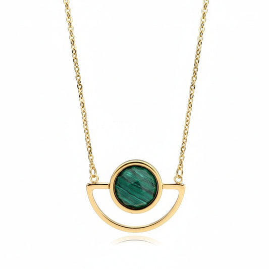 18K Gold Plated Turquoise Geometric Choker Necklace with Long Chain Pendant