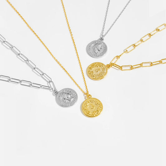 Silver Big Horoscope Chain Coins Queen Necklace