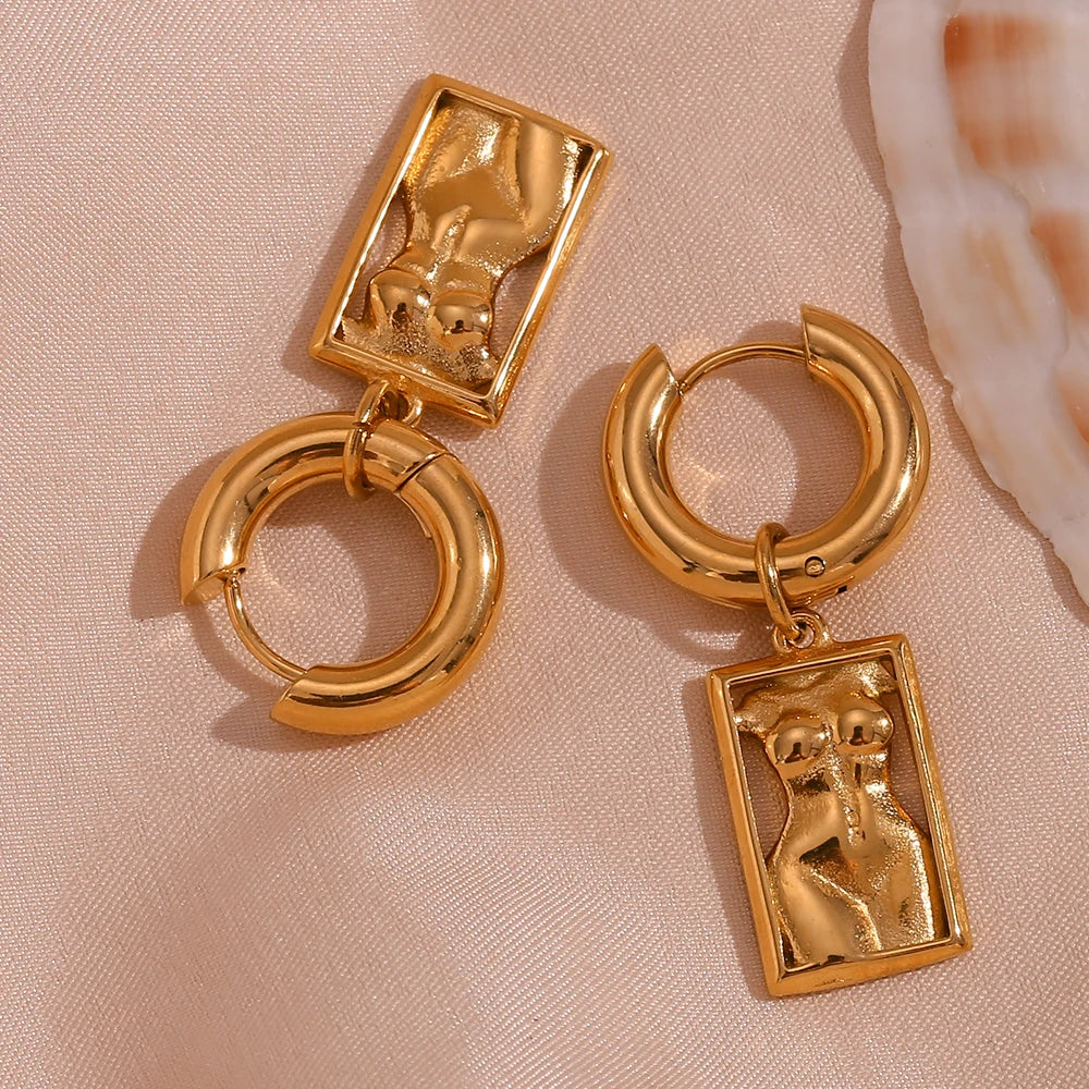 18 k Gold Plated Female Body Drop Earrings – Waterproof Stainless Steel Statement