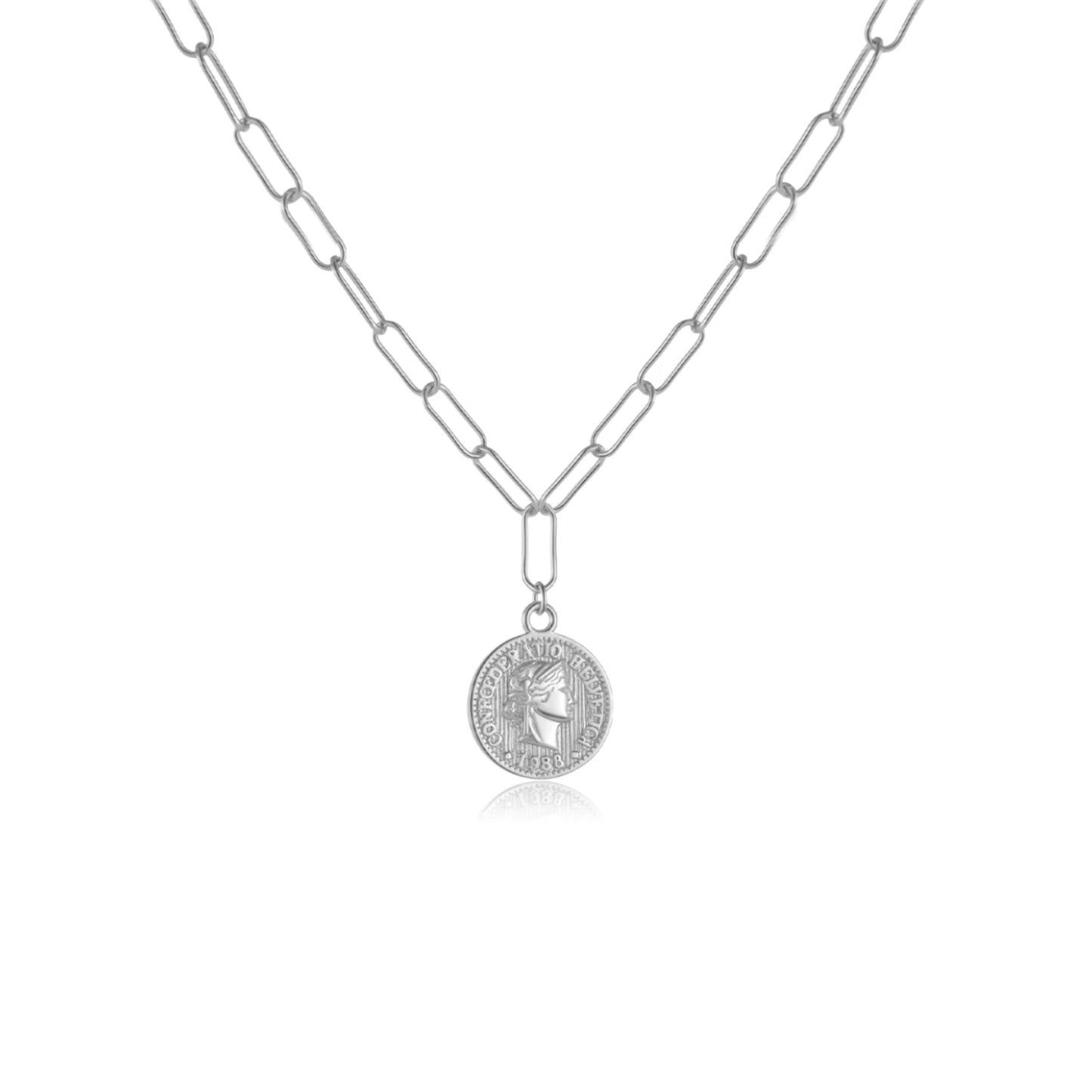 Silver Big Horoscope Chain Coins Queen Necklace