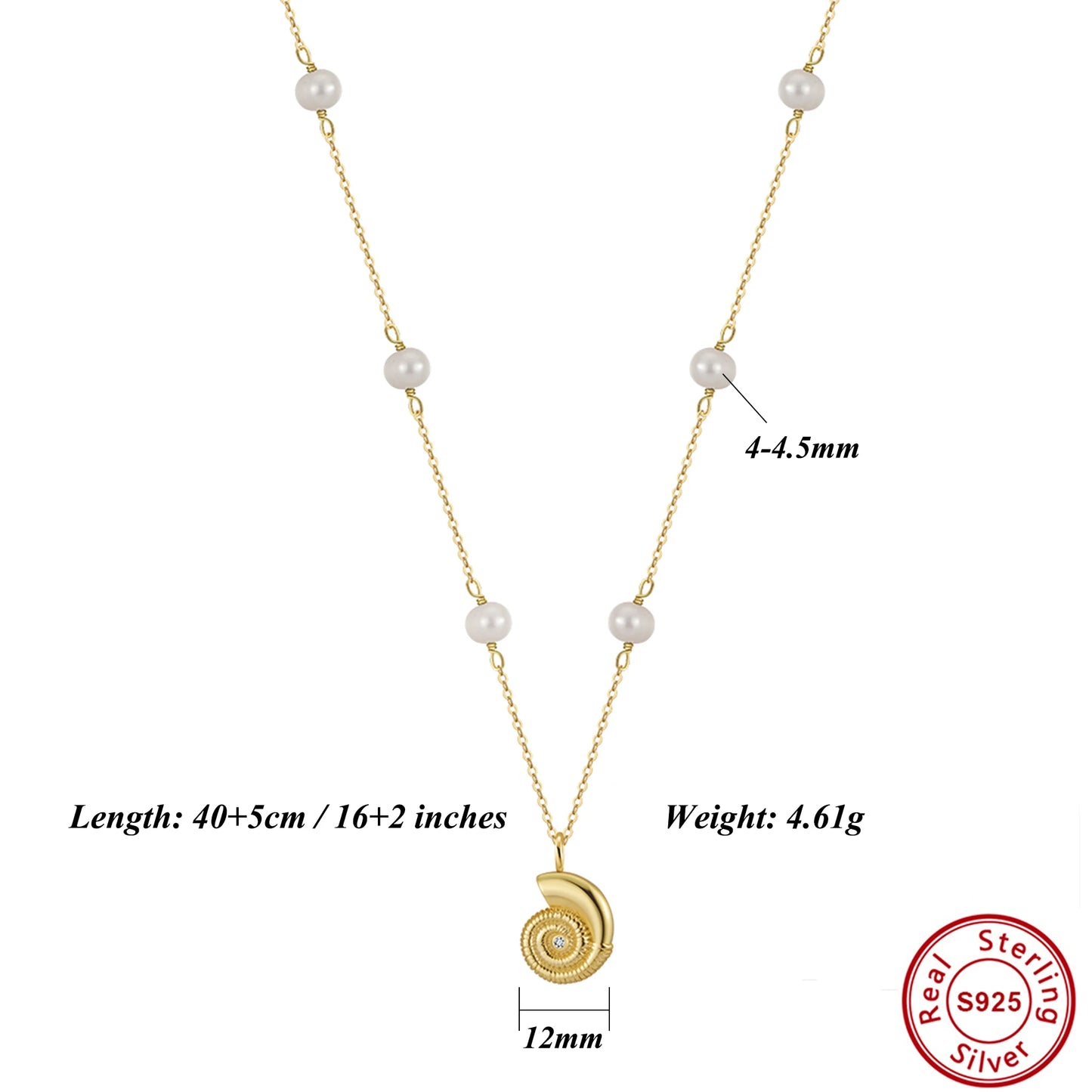 Silver Shell Texture Pendant Necklace With Natural Freshwater Pearl Ornament