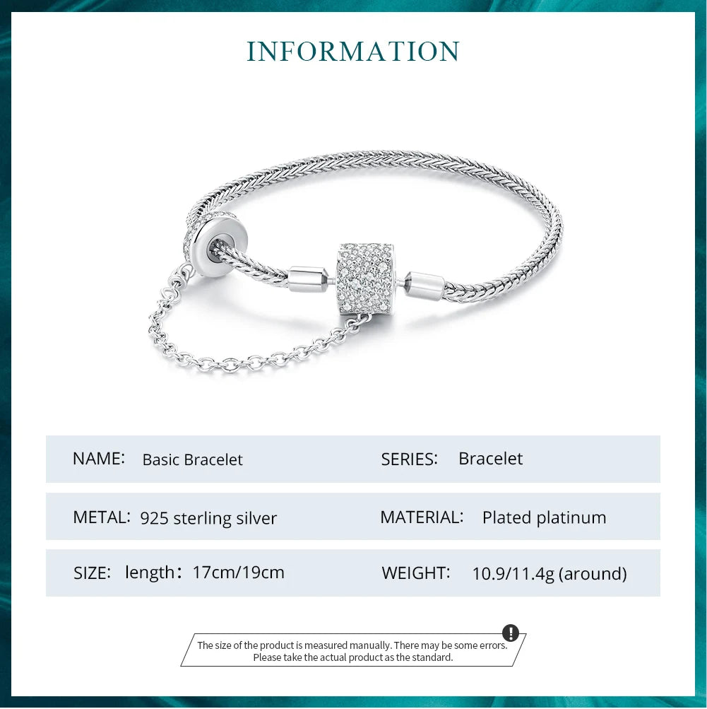 Silver Charm Bracelet with Safety Chain