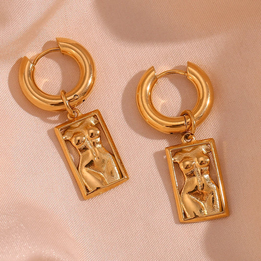 18 k Gold Plated Female Body Drop Earrings – Waterproof Stainless Steel Statement