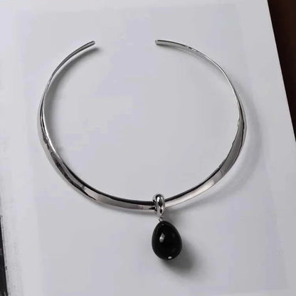 Obsidian Pendant Necklace Set — Choker and Earrings