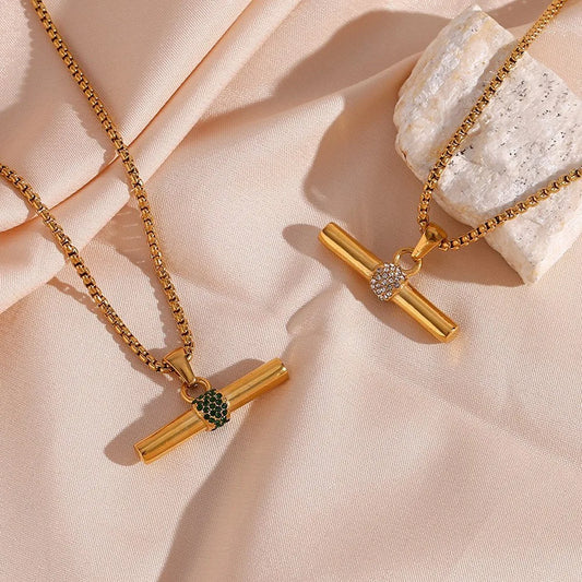 18k Gold Plated Stainless Steel Snake Chain T Bar Pendant Pendant Necklace