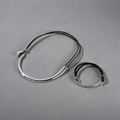 Black Sheepskin Rope Silver Minimalist Necklace & Bracelet